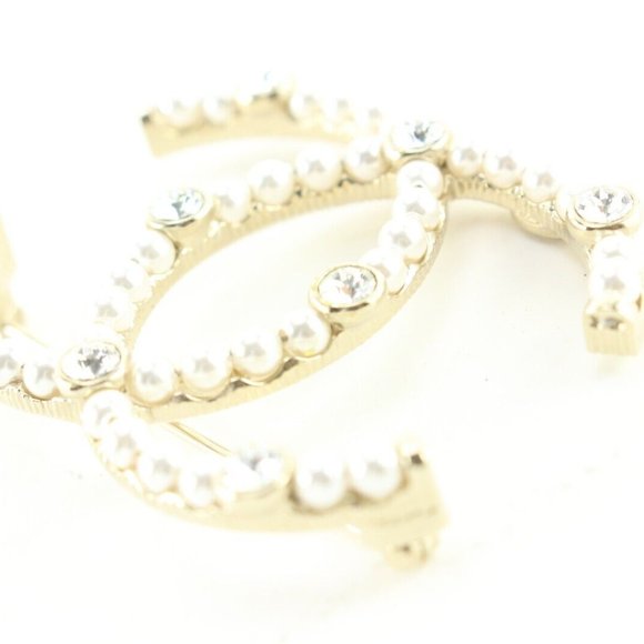 Chanel 20C CC Brooch Golden 1CK419C. Gold plated, crystal and pearls. - Picture 3 of 9